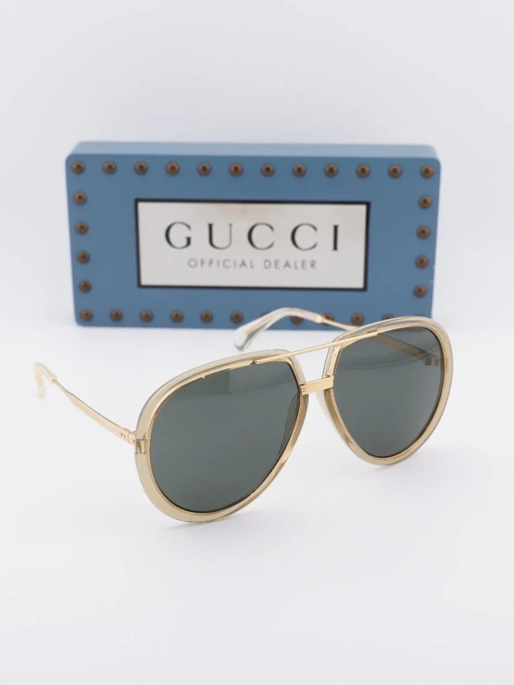 Gucci GG0904S 002 Aviator Sunglasses - Gold / Grey